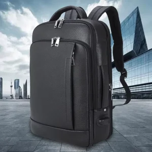 High Quality Business Computer Bag Full Grain Genuine Pebble Pattern Waterproof Leather Laptop Backpack for Men