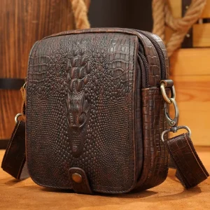 High Quality Crocodile Print Leather Satchel Men Small Crossbody Bags Messenger Bag Genuine Leather Shoulder Bag Men
