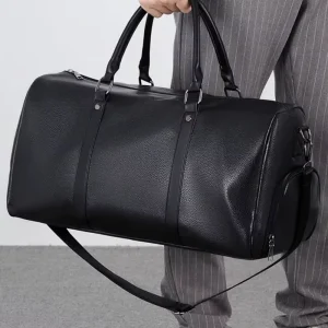 High Quality Custom Duffel Bag PU Leather Shoe Compartment Large Capacity Gym Weekender Travel Bag For Men