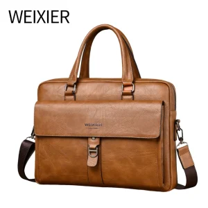 High Quality Custom Logo Multiple Pockets Business Office Waterproof PU Leather Shoulder Laptop Crossbody Briefcase Bag for Men