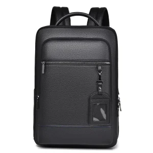 High Quality Fashion 15.6 Inch Business Casual Backpack Men’s Pu Leather Laptop Backpack with Hidden Usb Charge Port