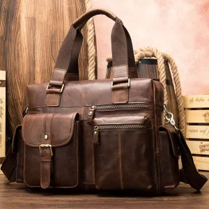 High Quality Genuine Leather Business Briefcase Retro Style Men’s Shoulder Messenger Bag Portable Crossbody bolsa de hombro