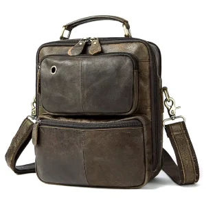 High Quality Genuine Leather Men’s Modern Shoulder Crossbody Bag Durable Zipper Closure