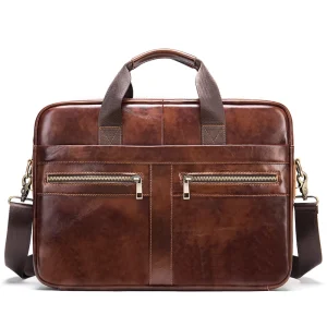 High Quality Genuine Leather Retro Style Fashion Business Crossbody Briefcase Portable Men’s Shoulder Messenger Bag