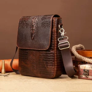 High Quality Genuine Top Layer Cowhide Men’s Crocodile Print Shoulder Bag Vintage Style Crossbody Bag for Men Factory