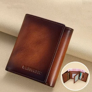 High Quality Handmade Full Grain Leather Vegan Men’s Wallet Custom Mens Genuine Cow Leather Blocking Wallet Money RFID Bags