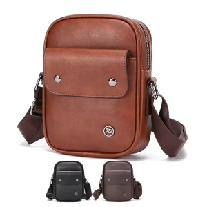 High Quality Luxury Vintage Fashion Anti Theft PU Leather Shoulder Bag Waterproof Zipper Sling Bag Custom Men’s Messenger Bags