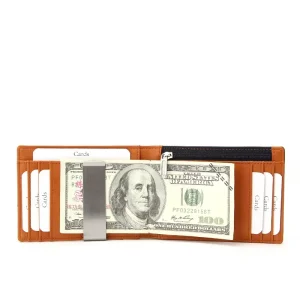 High Quality Men’s Bifold RFID Wallet with Stainless Steel Money Clip Genuine Leather Card Holder RFID Blocking Travel Ready
