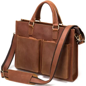 High Quality Men’s Business Retro Style Crossbody Leather Messenger Bag Portable Briefcase with Genuine Leather Bolsa De Hombro