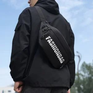 High Quality Men’s Chest Bag Water Repellent PU Leather Film Multifunctional Crossbody Backpack Fashionable Letter Zipper