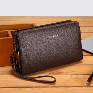 High Quality Men’s Clutch Bag with Fingerprint Password Lock Large Capacity PU Leather Business Wristlet Handbag for Men
