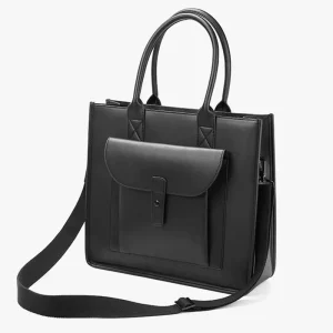 High Quality Men’s Handbag with Front Pocket Classic Fashionable Vegan Leather Hand Purse Detachable Strap for Men