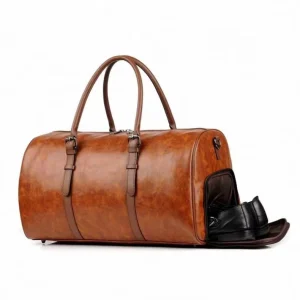 High Quality Men’s Large Capacity Gym Duffle Bag Casual Sports PU Leather Travel Bag with Zipper Closure and Shoe Compartment