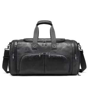 High Quality Men’s Retro Style Outdoor Business Luggage Duffle Bag with Zipper Closure Waterproof Brown PU Leather