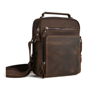 High Quality Men’s Vintage Crazy Horse Leather Crossbody Messenger Bag Genuine Leather Shoulder Handbag
