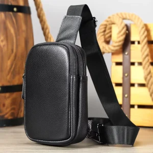 High Quality Men’s Vintage Genuine Leather Waterproof Chest Sling Bag with Zipper Closure Summer Crossbody One Shoulder Daypack