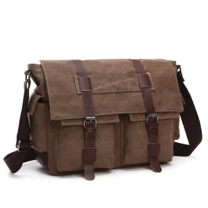 High Quality Multi Flap Pocket School Office Canvas Side Sling Crossbody Luggage Travel Shoulder Messenger Bag for Men