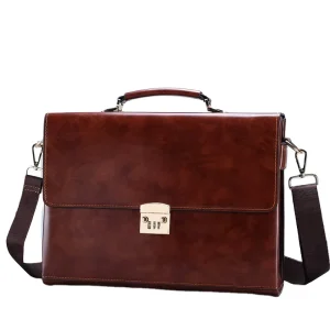 High Quality PU Leather Briefcase for Men Vintage Office Business Messenger Laptop Bag Portable Password Lock