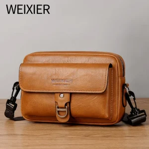 High Quality PU Leather Fashion Casual Men’s Crossbody Bag Zipper Waterproof Messenger Bag Small Square Shoulder Bag