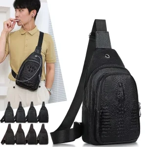 High Quality PU Leather Men Crocodile Pattern Crossbody Bag Fashion Trendy Casual Versatile Lightweight Chest Bag