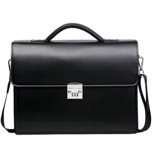 High Quality PU Leather Men’s Business Single Shoulder Messenger Bag Large Capacity Handbag with Lock Multi Layer Hard Bag