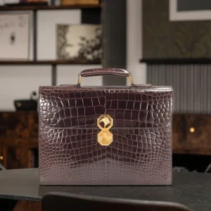 High Quality Real Nile Crocodile Leather Men’s Business Briefcase Handbag Genuine Leather Buckle Closure Portable Versatile