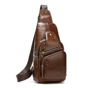 High Quality Retro Men’s Genuine Leather Chest Bag Durable Fashion Shoulder Bag for Outdoor and Daily Use