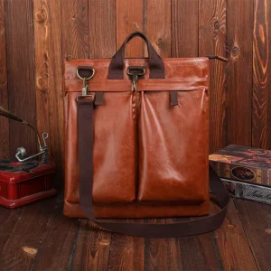 High Quality Retro Vintage Large Capacity Men’s Travel Briefcase New PU Leather Laptop Messenger Crossbody Bag Soft Bag