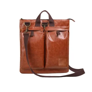 High Quality Retro Vintage Large Capacity Men’s Travel Briefcase PU Leather Laptop Messenger Crossbody Bag Soft Bag