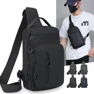High Quality Trendy Men’s Waterproof PU Chest Waist Bag Zipper Closure Multi Carry Pouch for Sports Travel Fashion Design