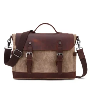 High Quality Vintage Canvas Genuine Leather Messenger Bag for Men Outdoor Use