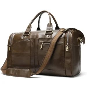 High Quality Vintage Fashion Men’s Genuine Leather Duffle Bag Durable Light Weight Large Capacity Zipper Closure Soft Travel