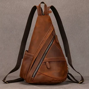 High Quality Vintage Genuine Leather Men’s Casual Belt Zipper Waterproof Crossbody Chest Bag