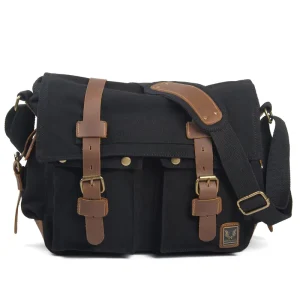High Quality Vintage Men’s Canvas Sling Messenger Bag with Genuine Leather Rivet All Seasons