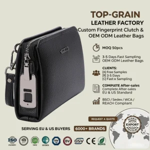 High Quality Vintage Men’s Handbag Fingerprint Lock PU Leather Large Capacity Casual Multi Pocket Portable Water Resistant