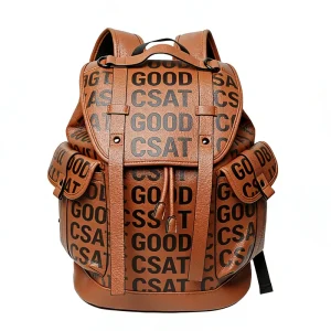 High Quality Waterproof Cover Closure Large Capacity PU Leather Backpack with Custom Full Printing LOGO for Men