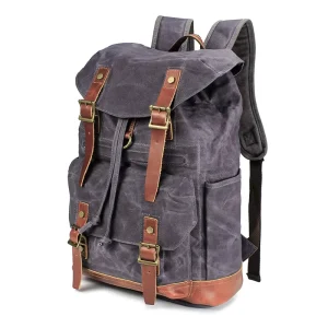 High Vintage Waterproof Lightweight Large Capacity Men’s Outdoor Travel Bag Oil Wax Canvas Cotton Lining Leisure Backpack