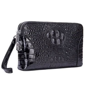 High-end Clutch Bags Men Luxury Men’s Black Embossed Crocodile Genuine Leather Zipper Slim Long Wallet Anti-Theft Clutches Bag