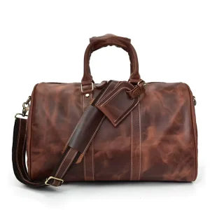 High-end Fashion Label Large Design Durable Custom Tote Yoga Gym Sport Genuine Leather Duffle Bag for Men