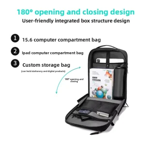 High-end Men’s Oxford Polyester Lining Student Business Travel Laptop Backpack with Air Cushion Straps Waterproof Outdoor Casual