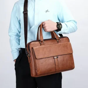 High end Men’s PU Crossbody Briefcase Large Capacity Waterproof Handbag with Computer Compartment for Casual Business Use