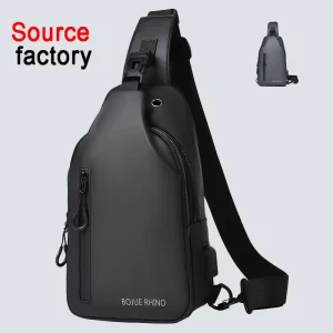 High-end Trend Waterproof Oxford Fabric with USB Charging Port for Business Casual Commuting Outdoor Sport Men’s Chest Bag