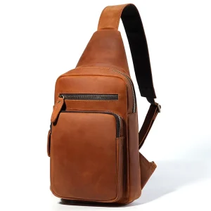 Hot Selling Genuine Cowhide Leather Men Cross Body Sling Shoulder Crazy Horse Leather Crossbody Bag Chest Bag