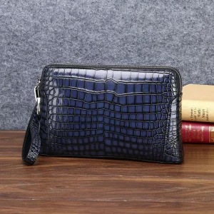 Hot Selling Large Crocodile Leather Clutch Handbag for Men Customized Casual Luxury Cowhide Logo Decoration Anti Theft Zipper