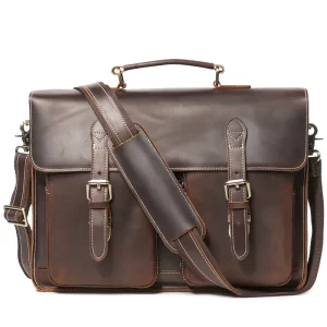 Hot Selling Men’s Vintage Genuine Leather Waterproof Hard Bag Travel Computer Briefcase for Business Commuting
