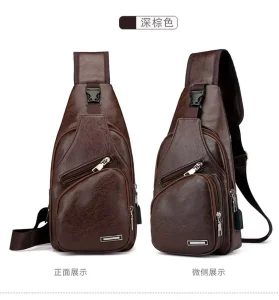 Hot Selling USB Charging Casual Fashion Shoulder PU Leather Men’s Chest Bag Messenger Bag