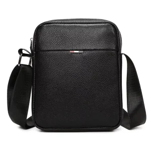 Hot Selling Waterproof Genuine Leather Cellphone Sling Bag Men’s Customizable Black Crossbody Bag