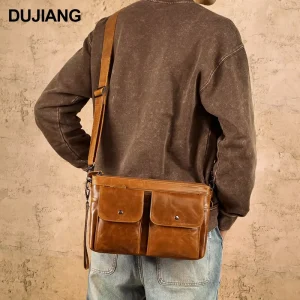 Hotselling New Product Men’s Full Grain Cowhide Waxed Leather Crossbody Bag Zipper Closure Large Capacity Casual Commute Handbag