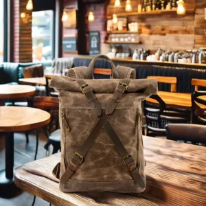 Hunting Waxed Leather Canvas Bag for Men Genuine Leather Everyday Backpack Vintage Messenger Bag Satchel