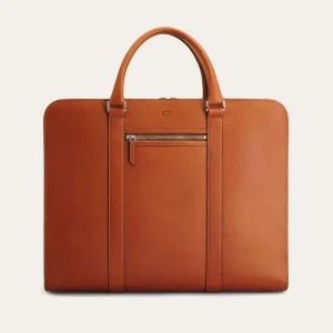 Italian Cognac with Orange Lining Large Leather Briefcases Bags Man Bag Mens Office Bags For Men